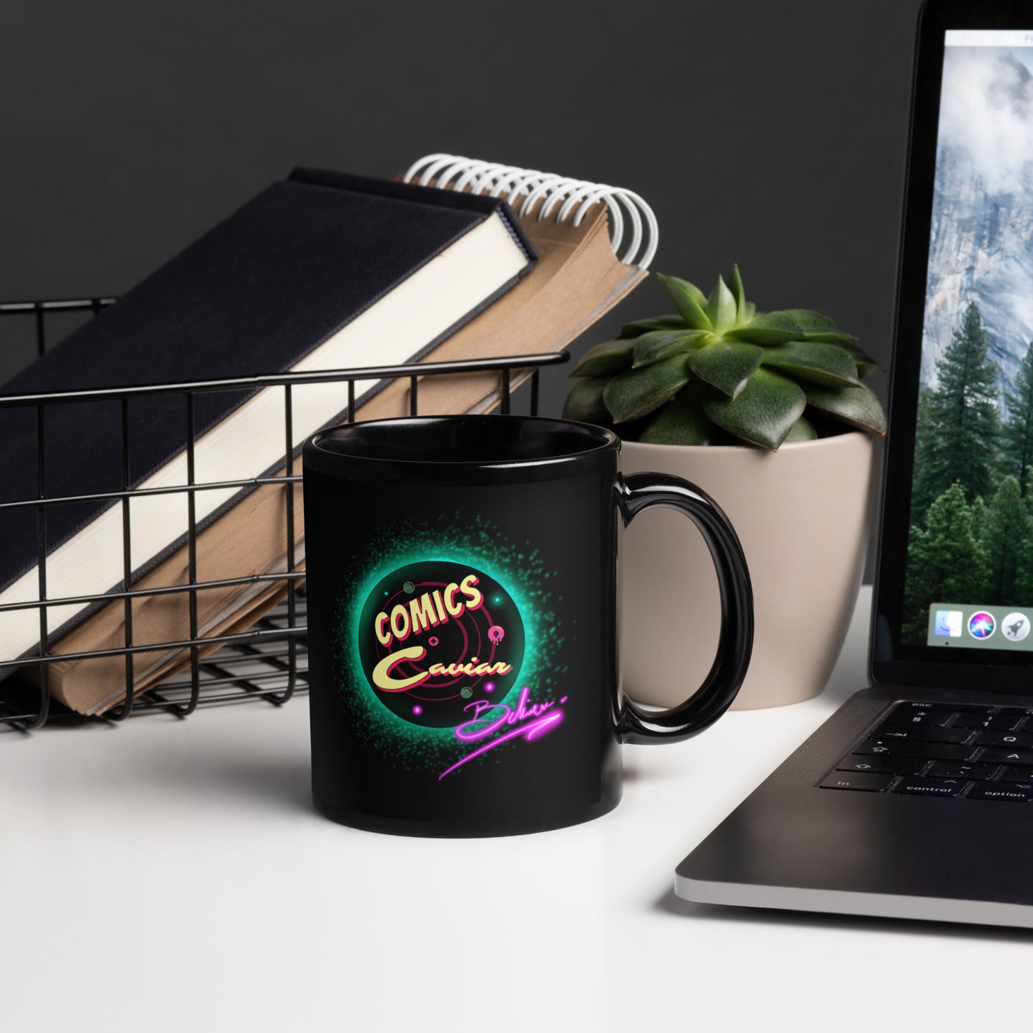 Comics and Caviar Black Glossy Mug