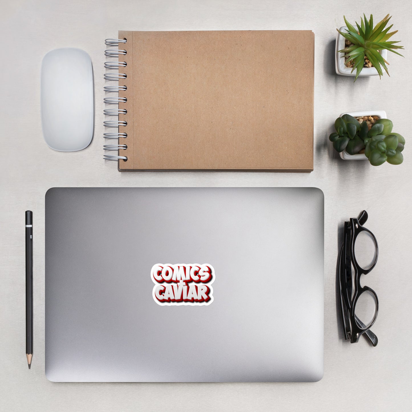 Comics + Caviar square stickers